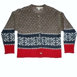 VTG Eddie Bauer Medium 80% Wool 20% Alpaca Nordic Cardigan Made In Hong Kong